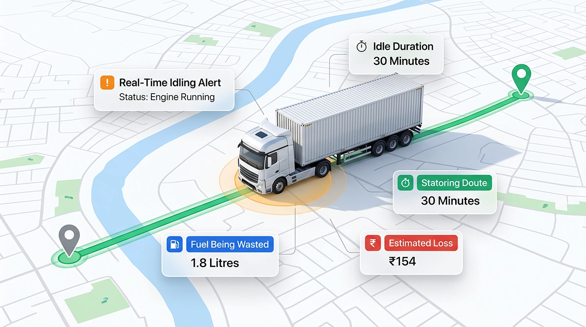 Truck parked with engine idling