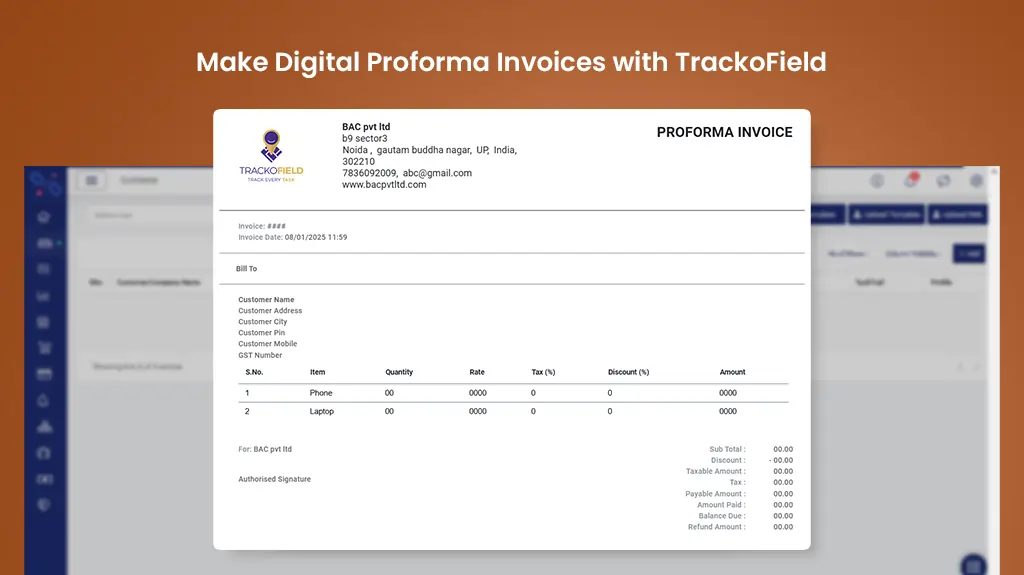 Create Digital Proforma Invoices with TrackoField