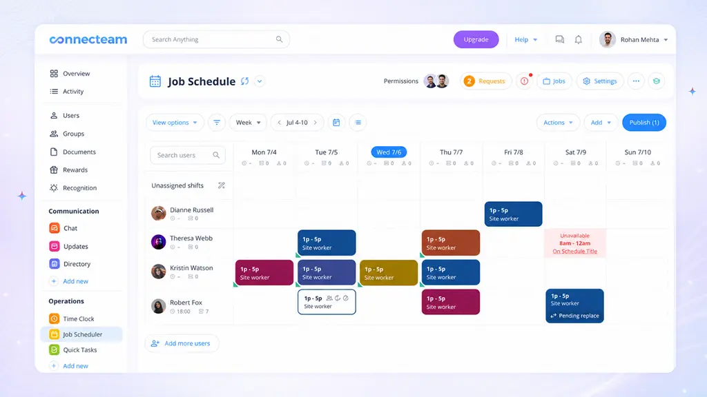 Connect team dasboard