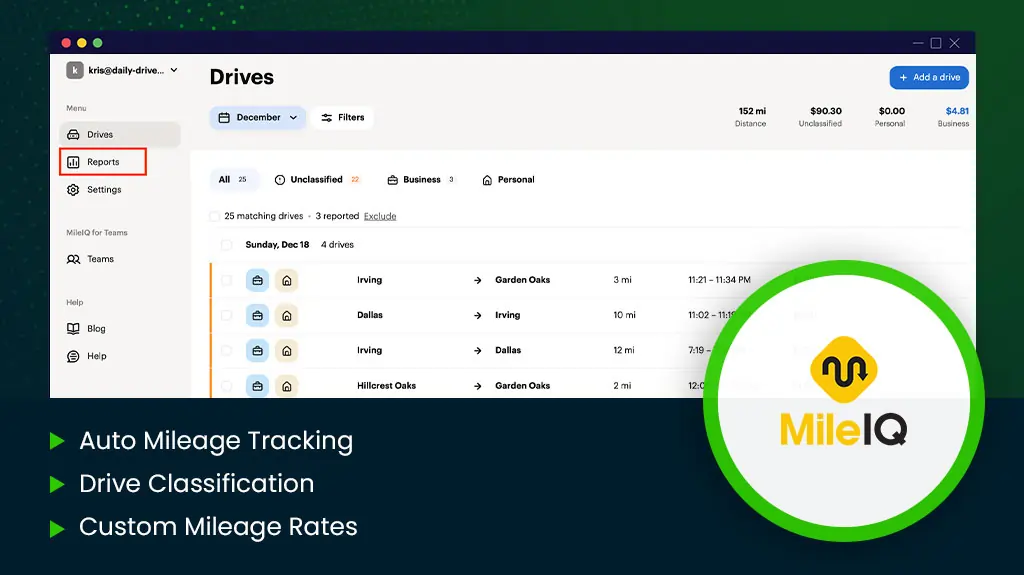 Mile IQ App Dashboard