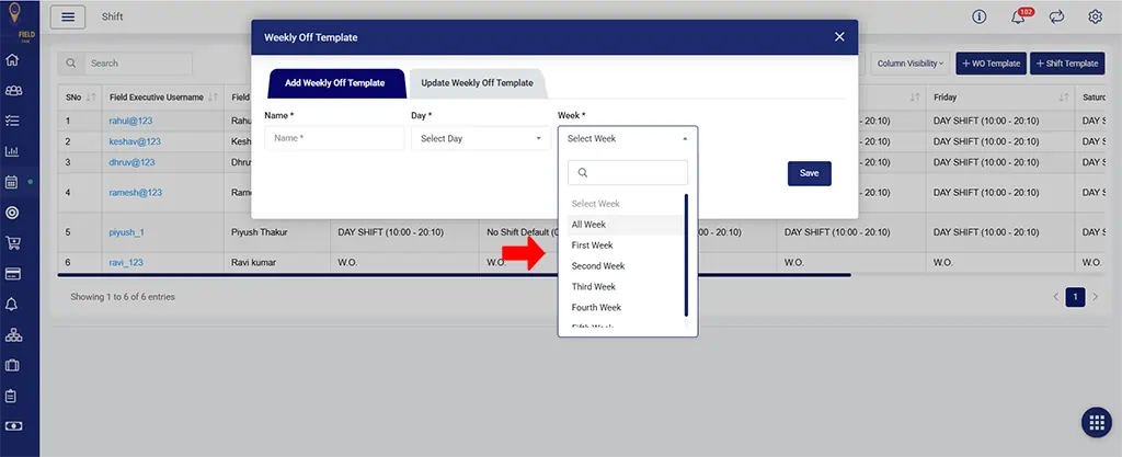 Option to Add Weekly Off Template with Week