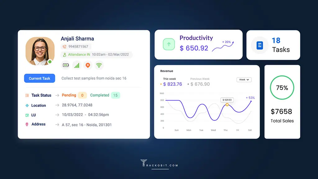 TrackoField’s Dashboard Displaying Employee Productivity