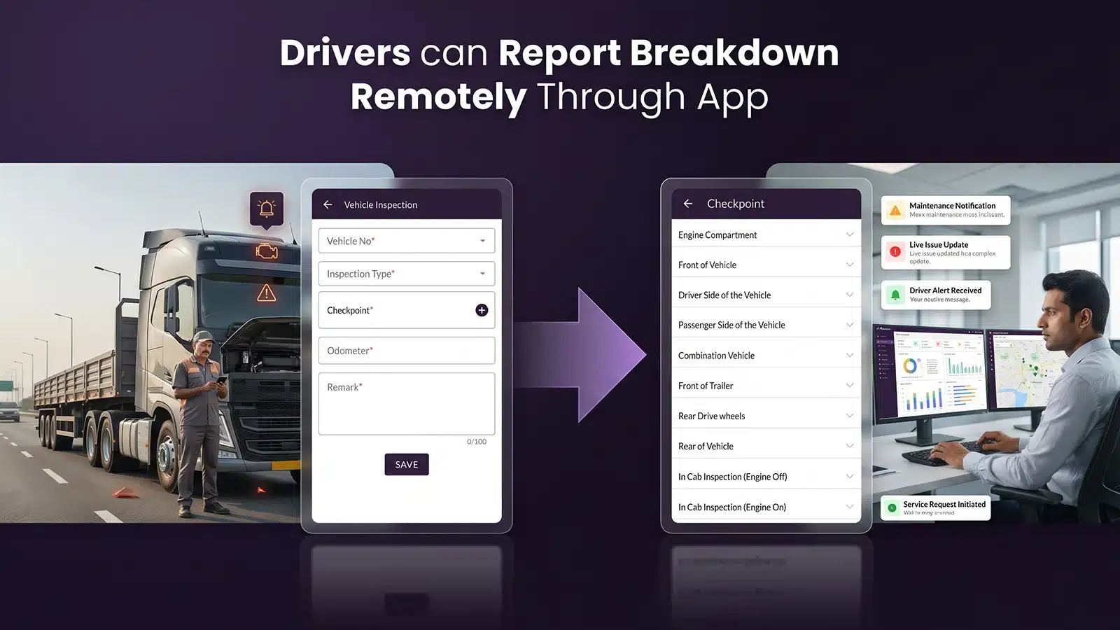 TB Driver App allows drivers to report breakdowns remotely