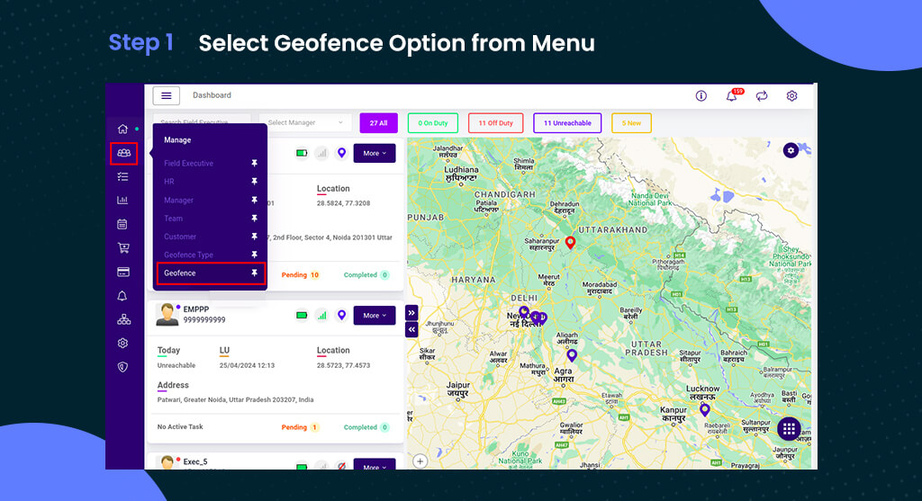 Select the Geofence Option from the Menu