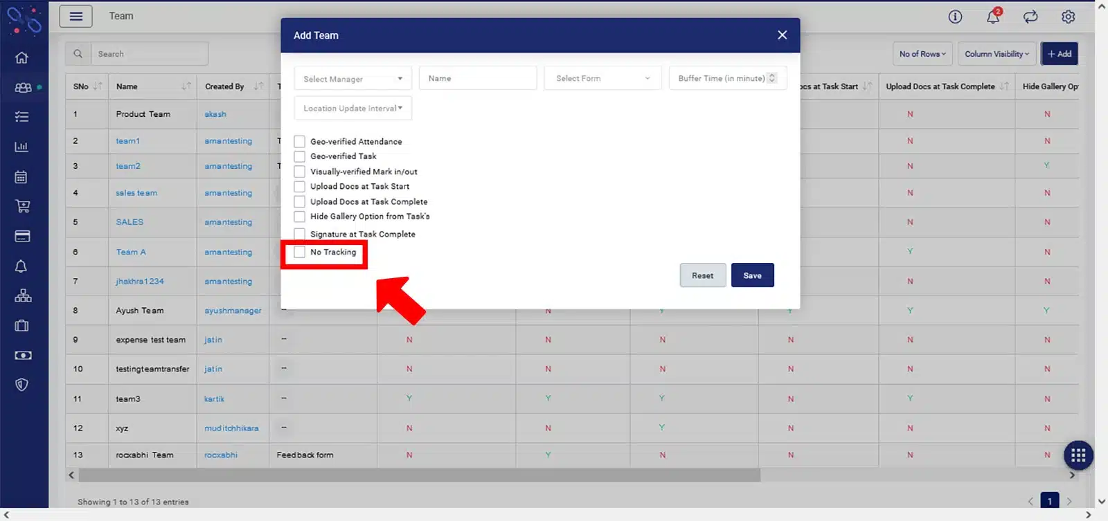 Add Team - TrackoField DashBoard