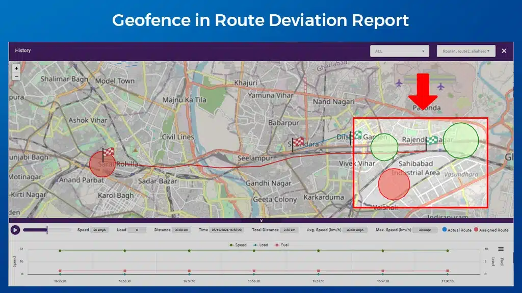 Geofences in Route Deviation Report