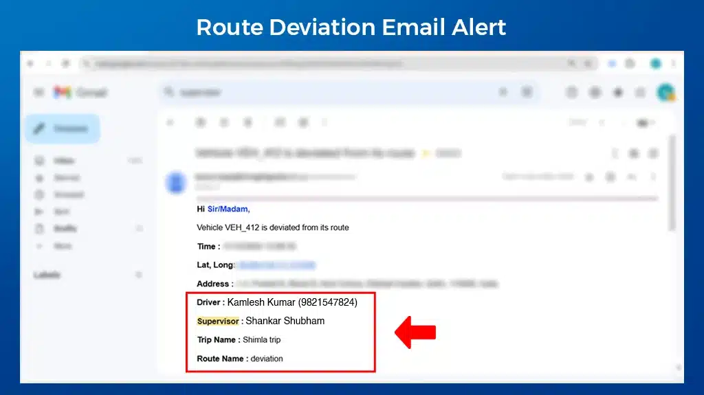 New Inputs in Route Deviation Email Alert