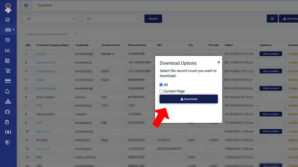 TrackoField’s Dashboard with Requested Download Page