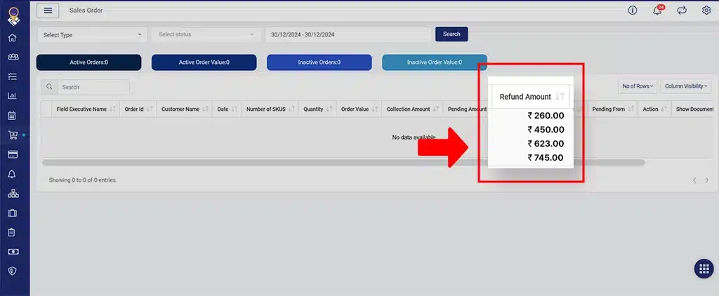 Refund Details in TrackoField’s Sales Orders Section