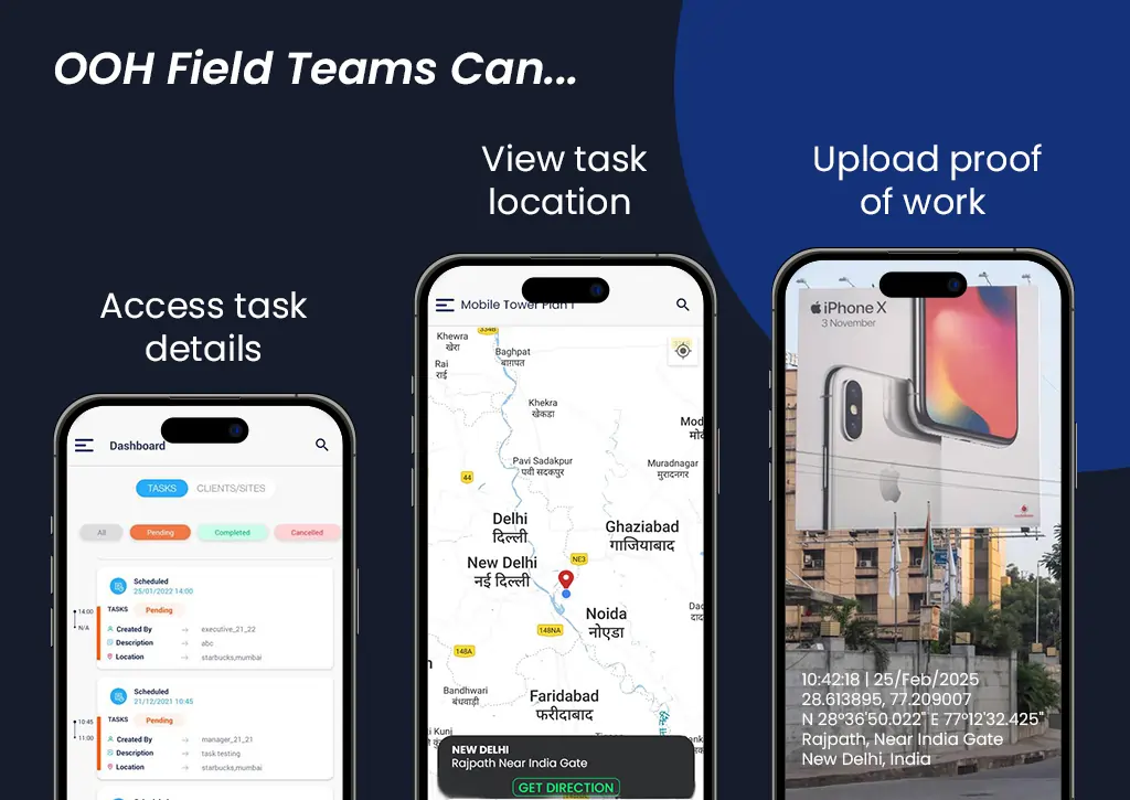 Task details, location details and work verification happening on TrackoField app!