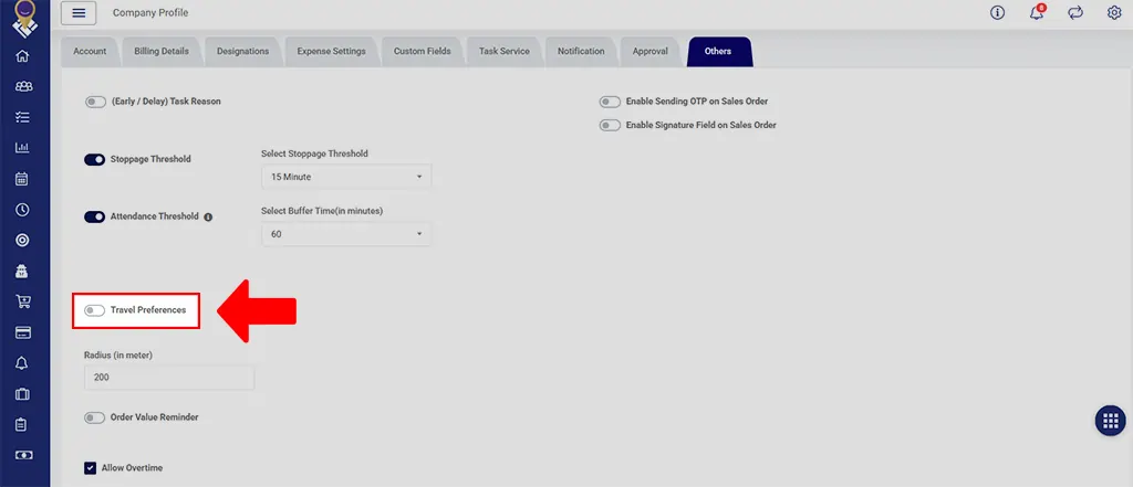 Enable Travel Preferences for Field Agents in Company Profile Enable Travel Preferences for Field Agents in Company Profile