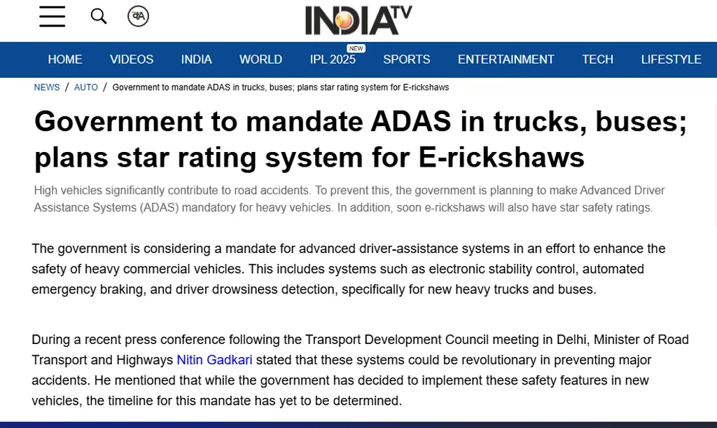 Mandate ADAS In Trucks