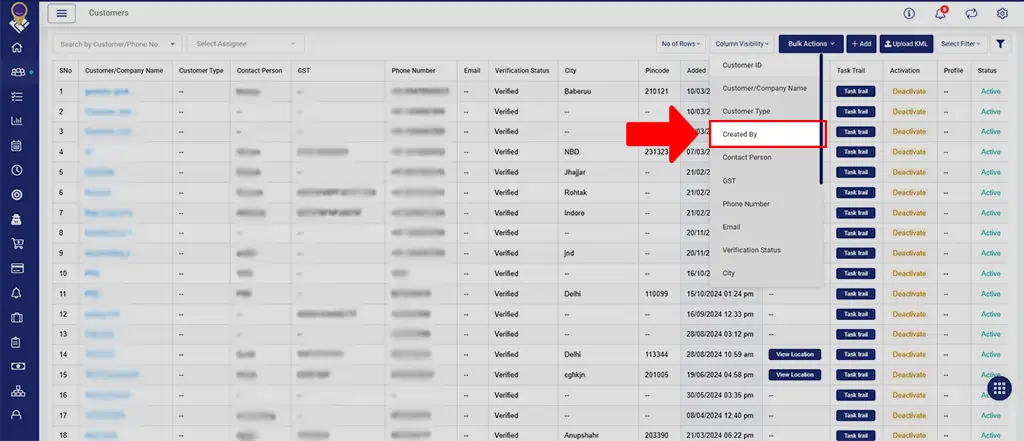 New created by column in customer module New created by column in customer module