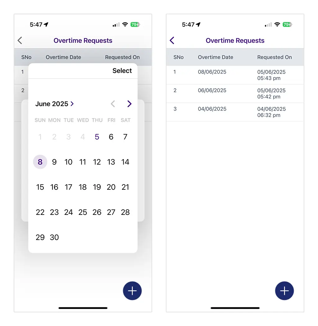 Overtime Requests Module in Executive App Overtime Requests Module in Executive App