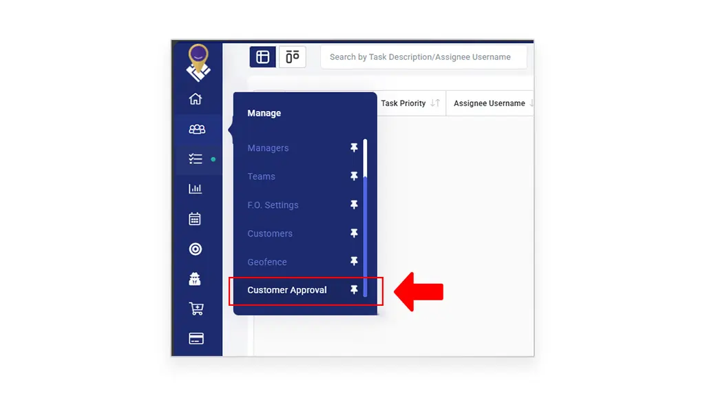 Accessing Customer Approval Section in TrackoField Web Platform
