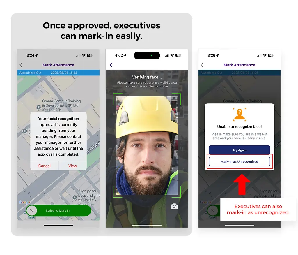 Marking Attendance With and Without Facial Recognition on TF App