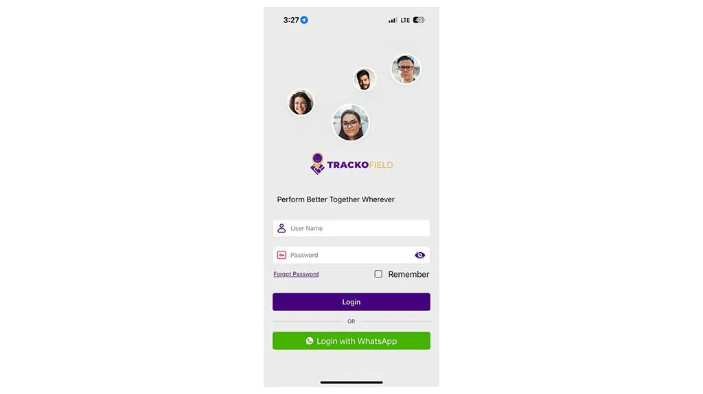 TrackoField’s Mobile App Login View