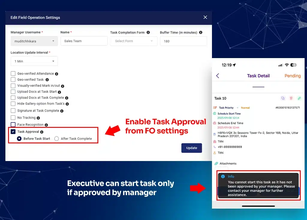Using Task Approval Settings in TrackoField
