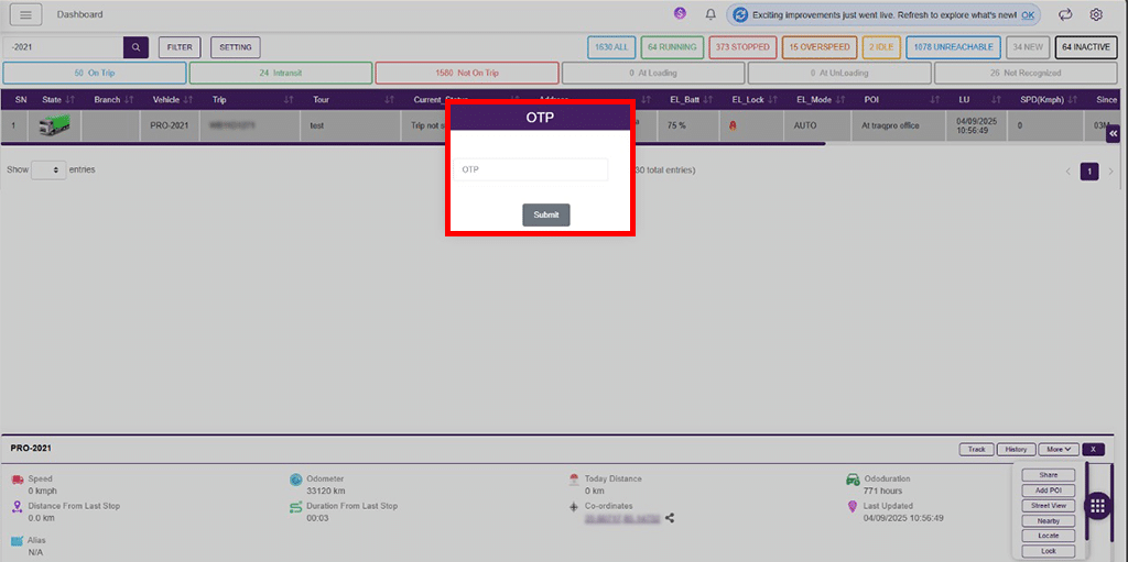 OTP works only within the geofence boundary