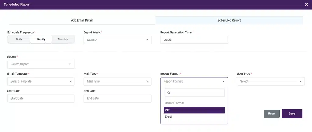 Schedule reports support both pdf and excel formats