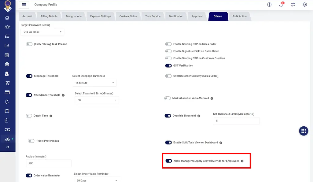 Configuring Override Leave Settings From TrackoField Company Profile