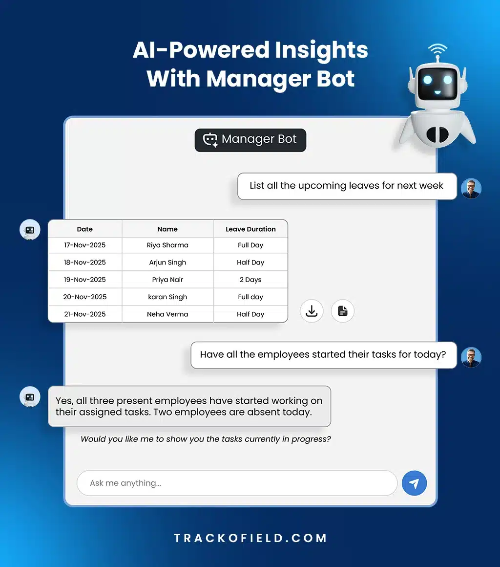 TrackoField’s AI-Powered Manager Bot