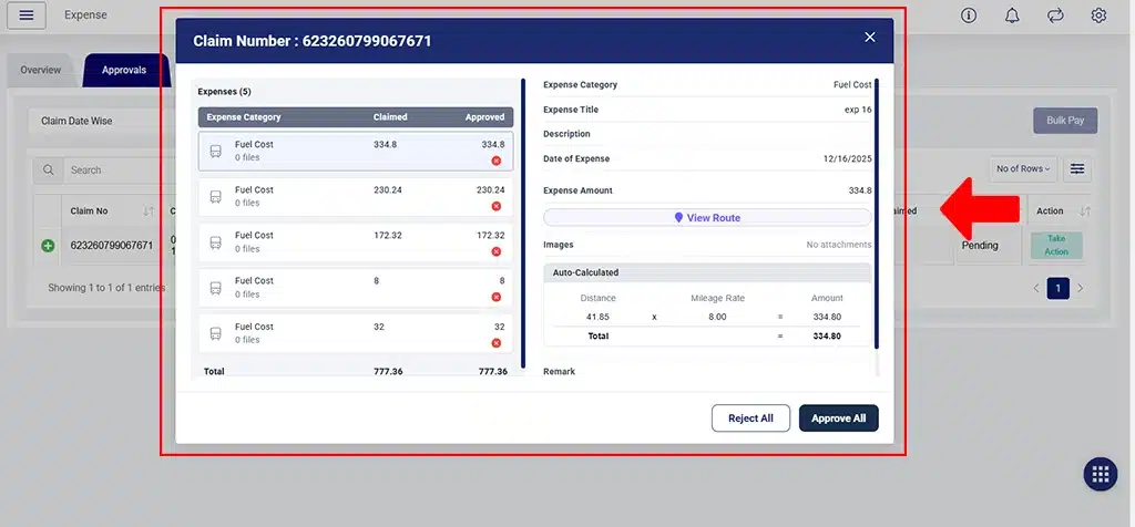 Mileage Expense View Route