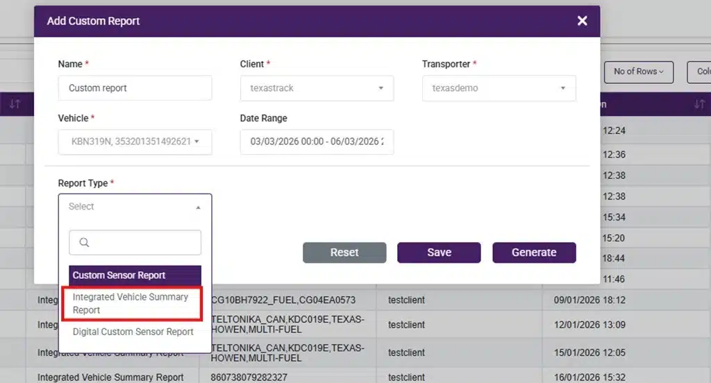 Integrated Vehicle Summary Report