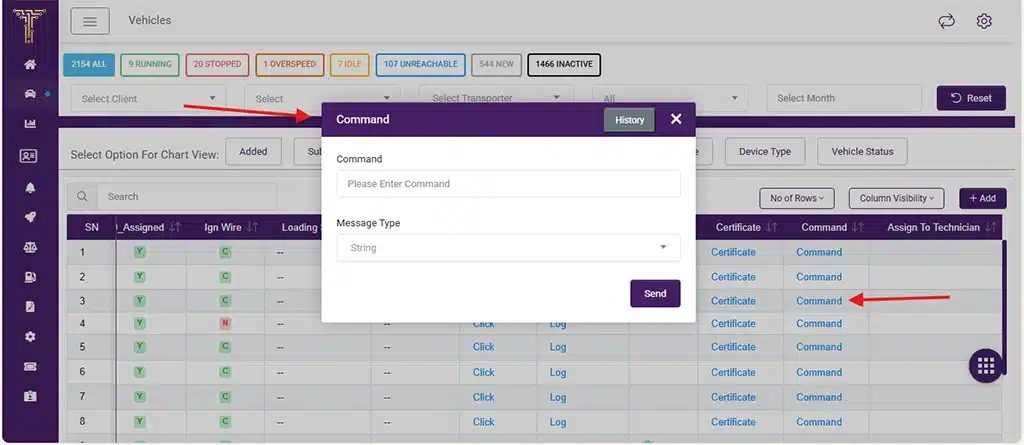 Send commands to devices directly from the platform