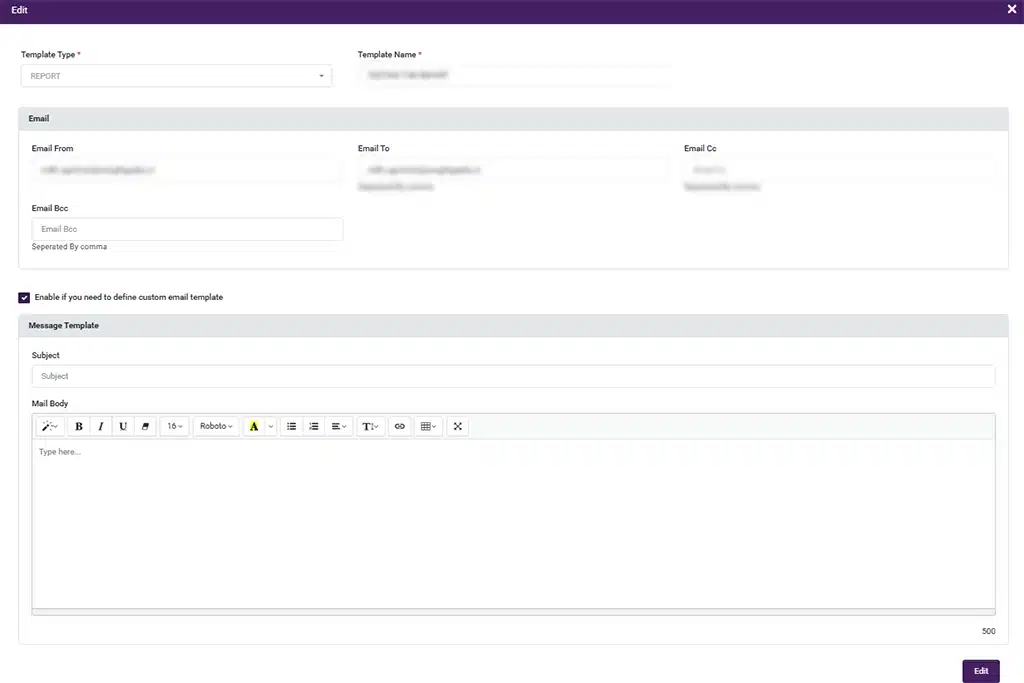 Customizable Template for Reports
