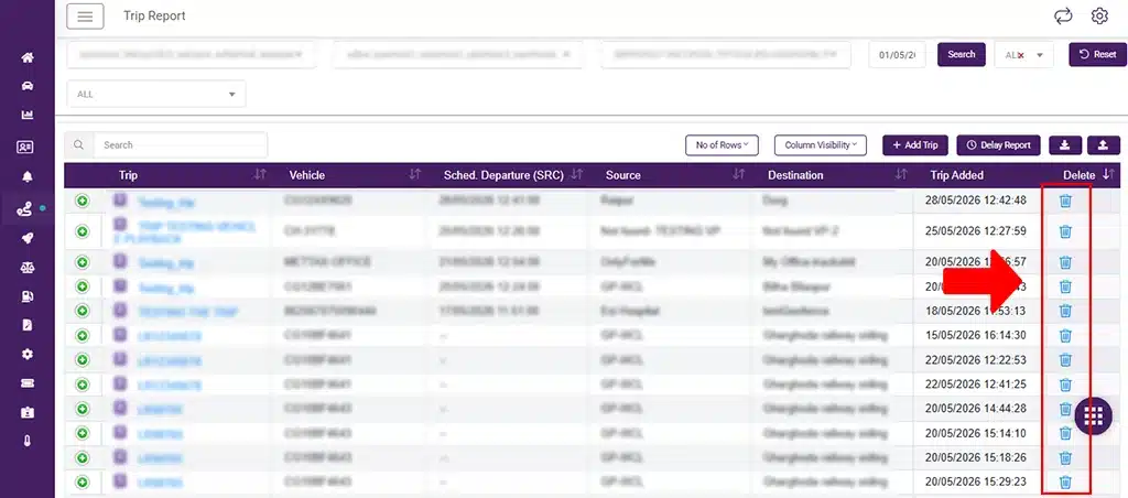 Feature to Delete Trips Added