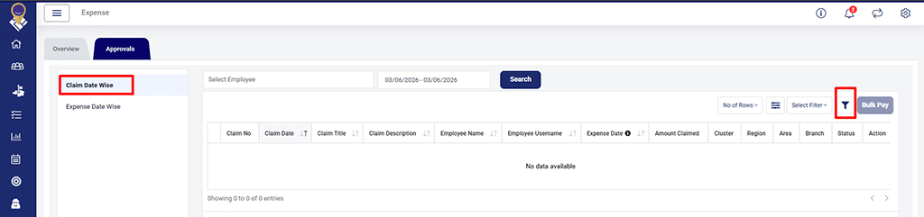 Quick filters Added in Claim Date Wise Approval