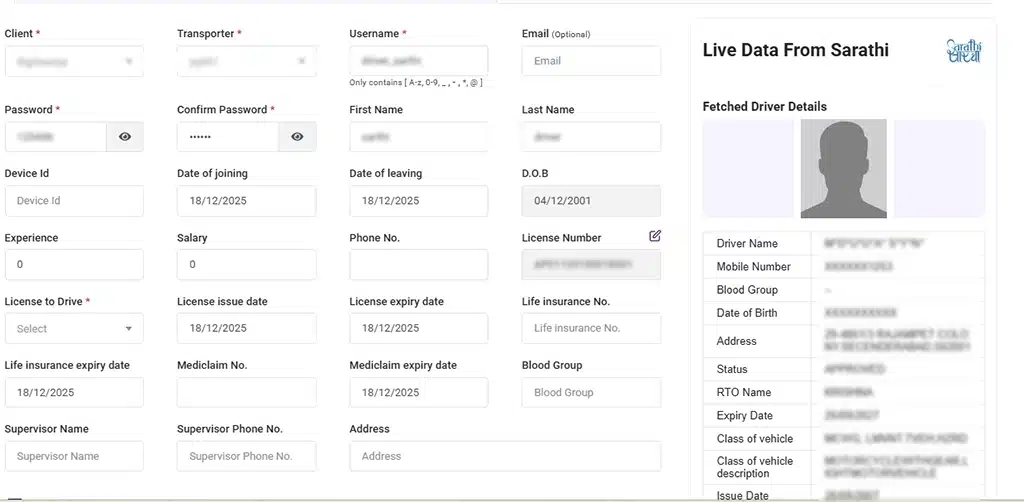 Verify Driver Credentials with SARATHI
