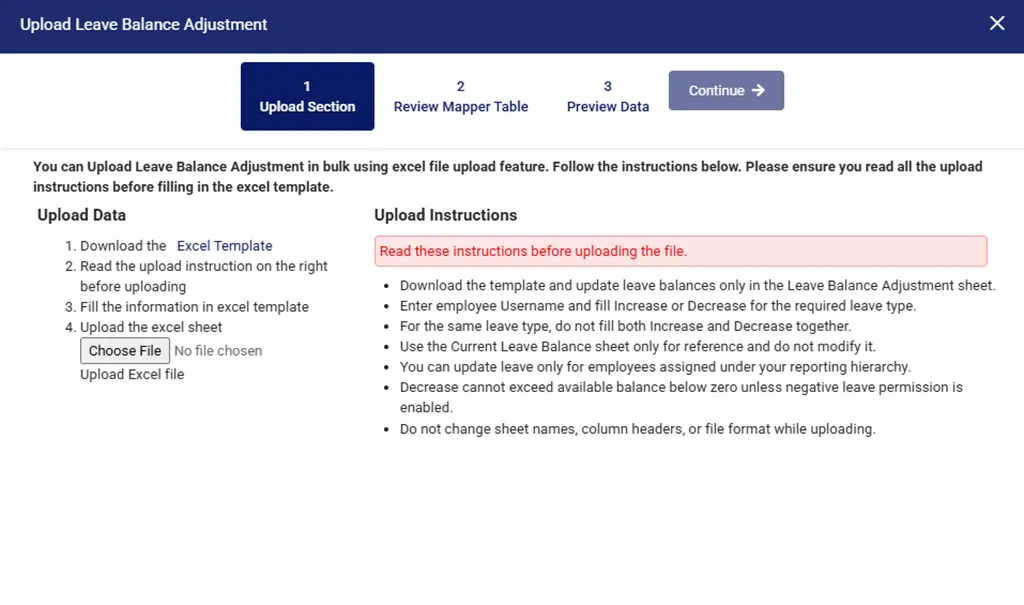 Bulk Leave Balance Upload