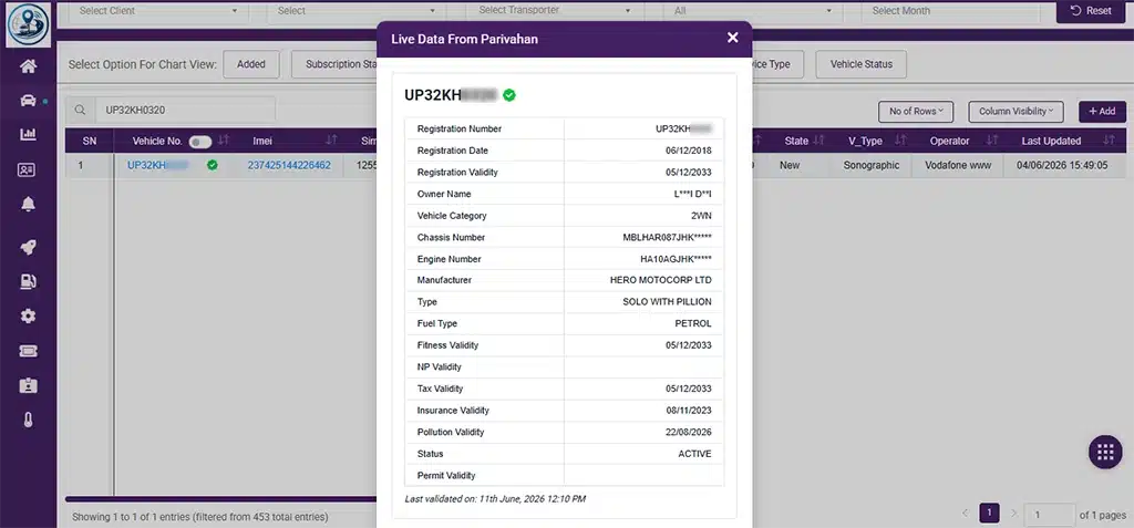 Live Parivahan Vehicle Details
