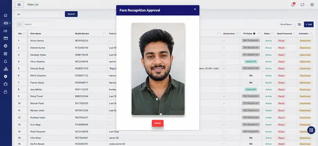 Approve rider face registrations
