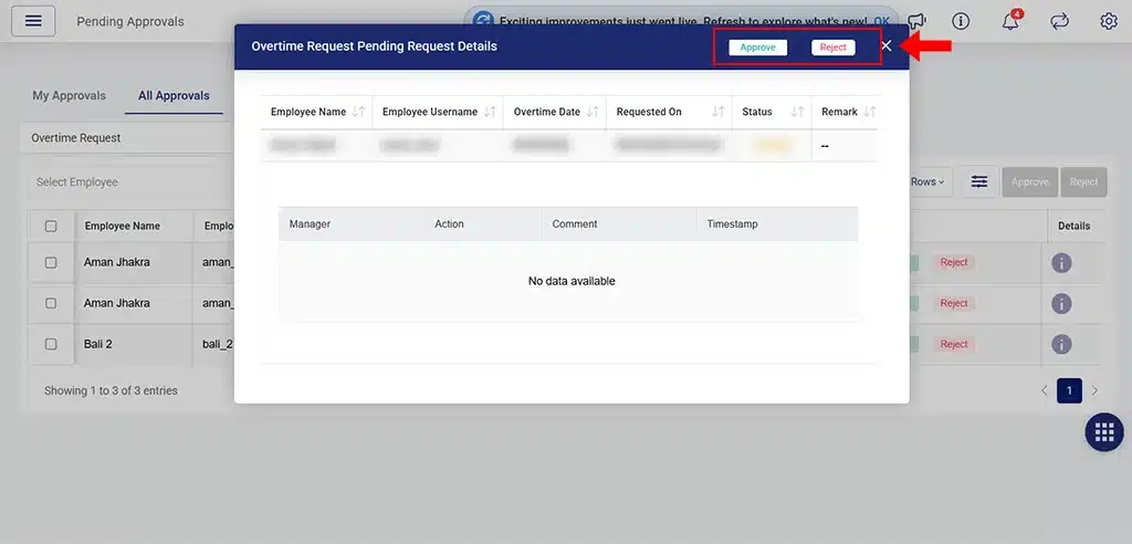 On clicking Approve/Reject button On clicking Approve/Reject button