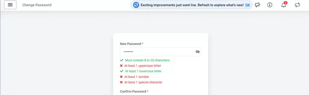 When the Change Password button is clicked When the Change Password button is clicked