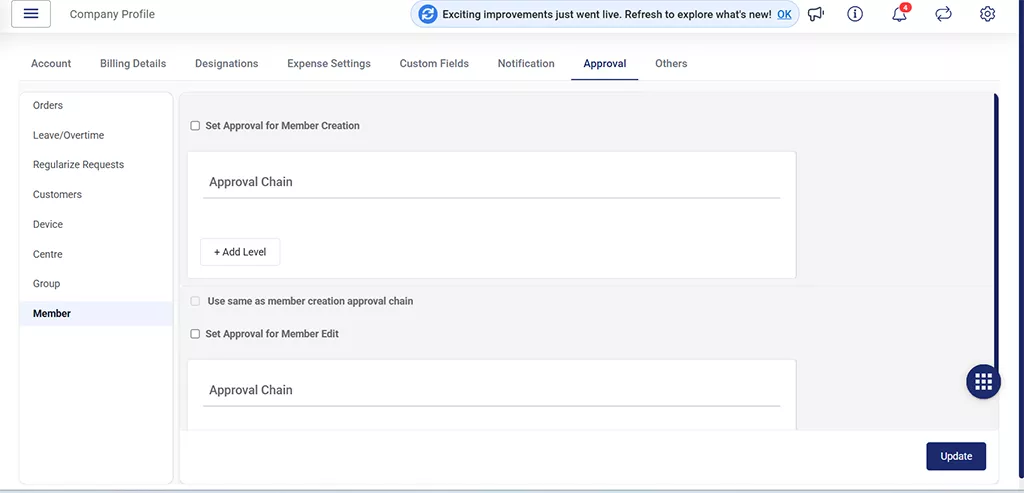 Setting the approval hierarchy from the web for the member facial recognition approval Setting the approval hierarchy from the web for the member facial recognition approval