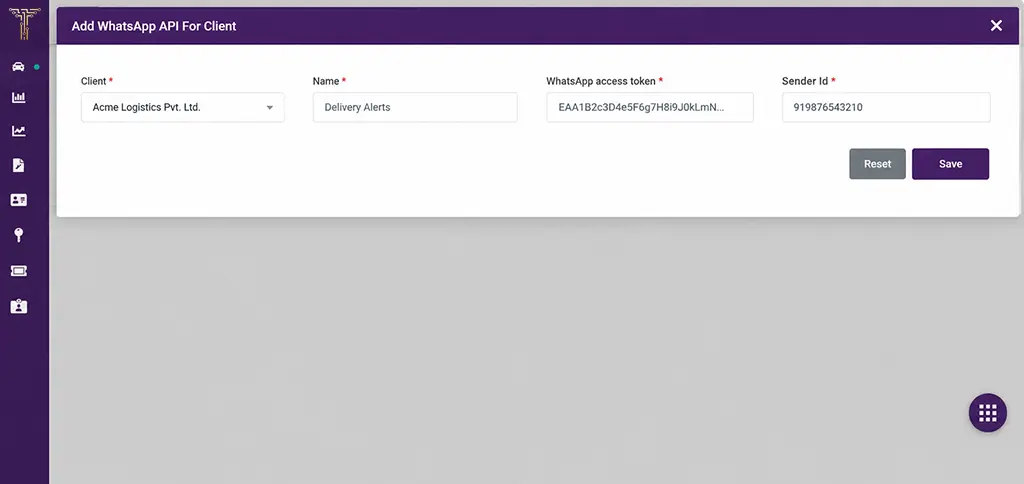 Configure WhatsApp API details for each client