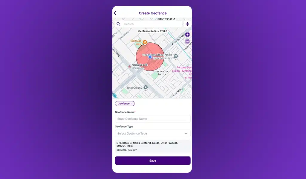 Create and define a geofence directly within the customer workflow