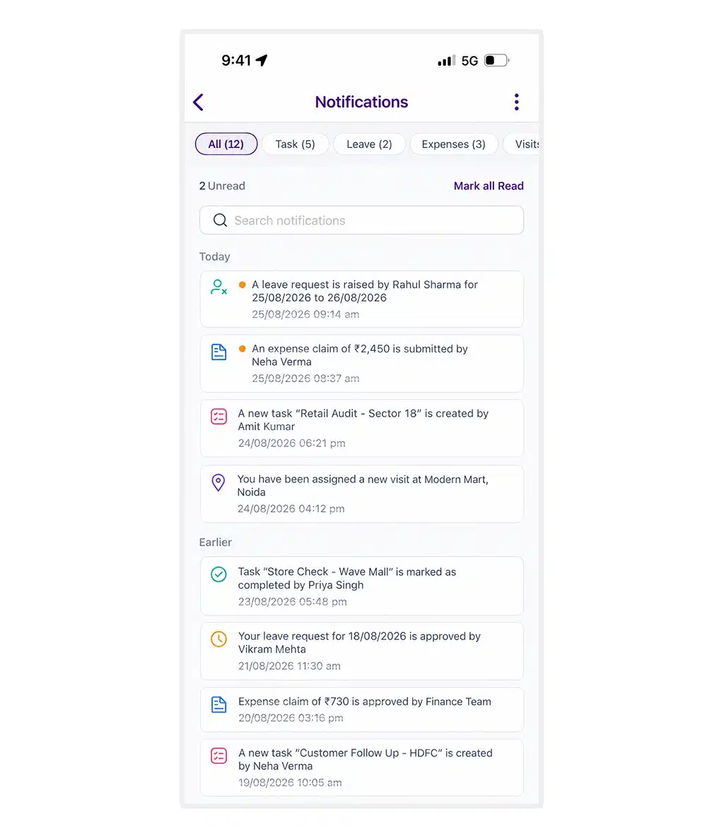 Notifications are grouped into Today, Yesterday, and Earlier Notifications are grouped into Today, Yesterday, and Earlier