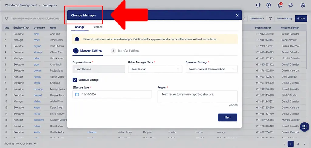 Manager change enhancements 