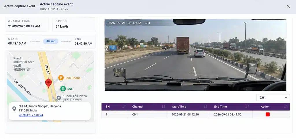 Review captured event footage alongside its timestamp Review captured event footage