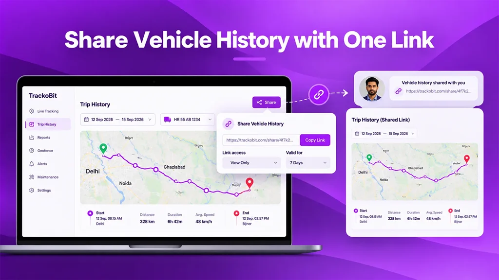 Share vehicle routes and trip history through a single link.