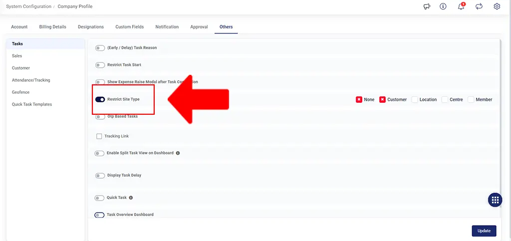 Site type restriction introduced 