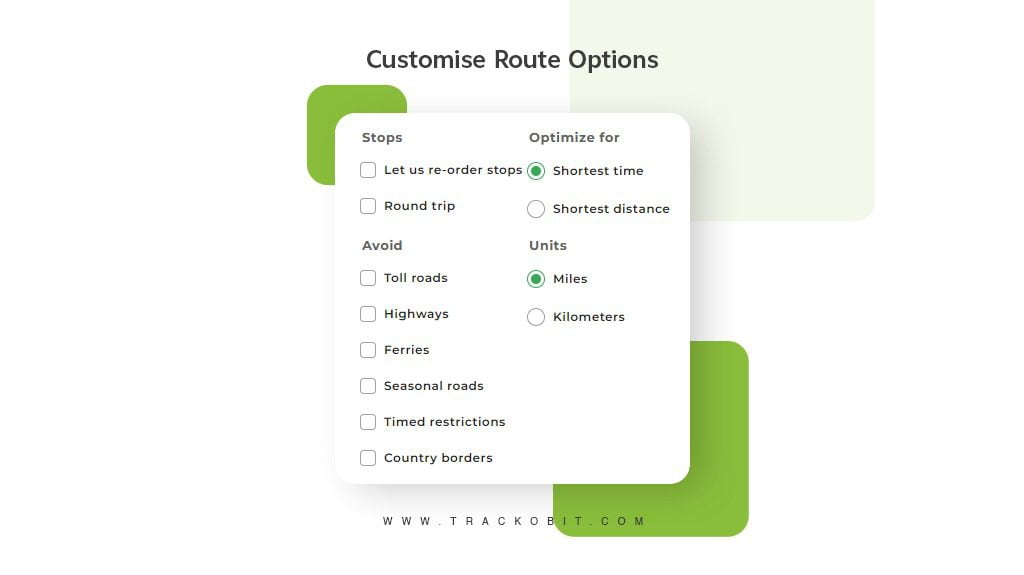 Customise route Options
