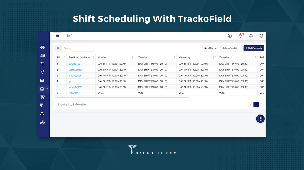 Shift Scheduling With TrackoField